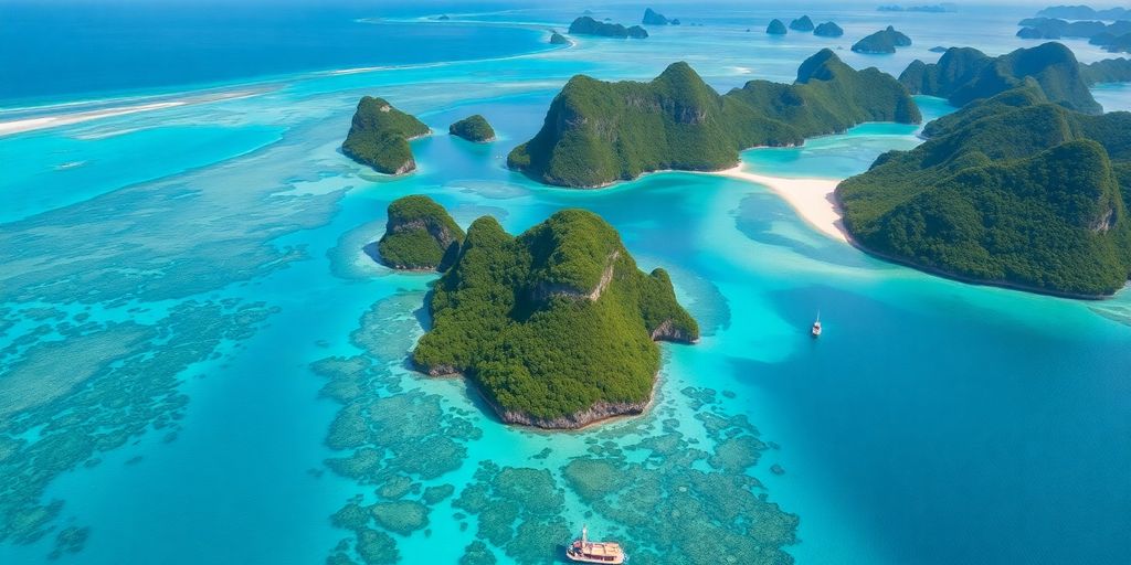 Stunning aerial view of Raja Ampat's turquoise waters.