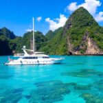 Luxury yacht sailing in Raja Ampat's turquoise waters.