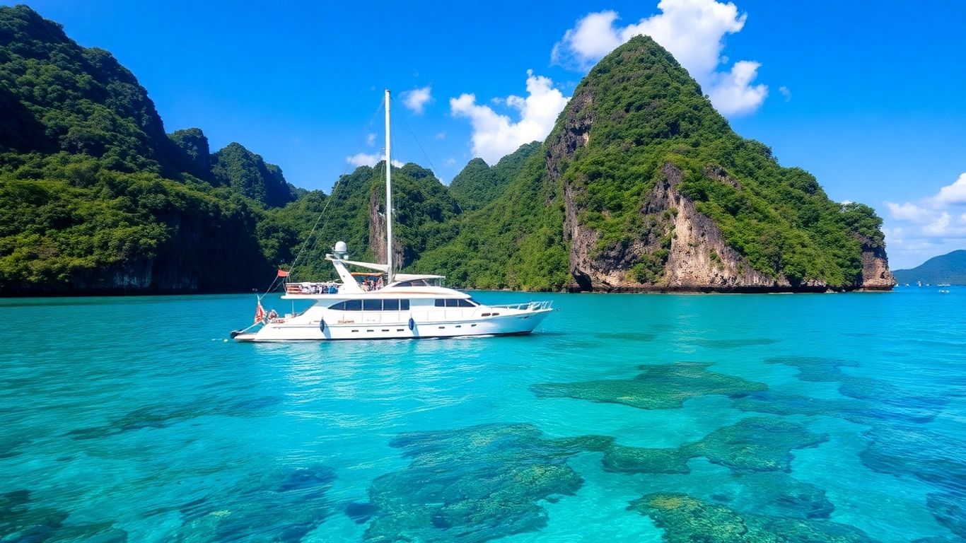 Luxury yacht sailing in Raja Ampat's turquoise waters.
